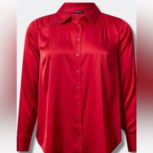 Torrid red satin long sleeve button up top